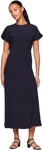 Tommy Hilfiger Damen Kleid Viscose Crepe Maxi Dress Kurzarm, Blau (Desert Sky), 38 von Tommy Hilfiger