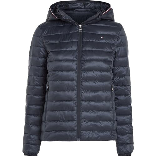 Tommy Hilfiger Damen Daunenjacke Padded Global Stripe Jacket mit Kapuze, Blau (Desert Sky), XXS von Tommy Hilfiger