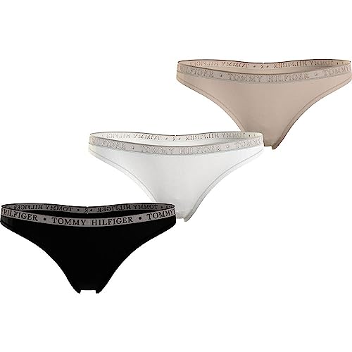 Tommy Hilfiger Damen Lace 3P Thong (EXT Sizes) UW0UW04890 Stringtangas, Schwarz (Black/White/Misty Blush), XL von Tommy Hilfiger