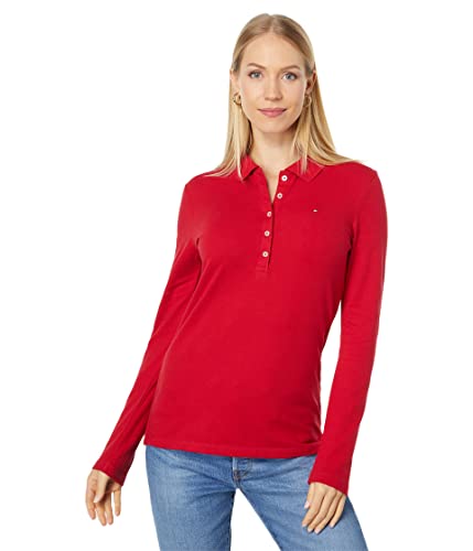 Tommy Hilfiger Damen Langärmeliges Poloshirt Polohemd, Chili Pepper, Mittel von Tommy Hilfiger