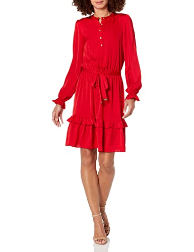 Tommy Hilfiger Damen Langarm Fit and Flare Kleid, Fresh Scarlet Red, 36 von Tommy Hilfiger