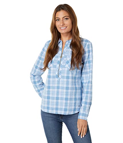 Tommy Hilfiger Damen Langarm Half Zip Roll Tab Popover Shirt, Blue Haze (blau), X-Klein von Tommy Hilfiger