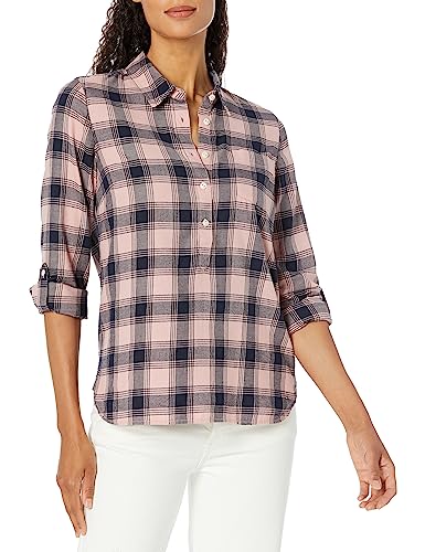 Tommy Hilfiger Damen Langarm Half Zip Roll Tab Popover Shirt, Braut Rose Multi, Mittel von Tommy Hilfiger