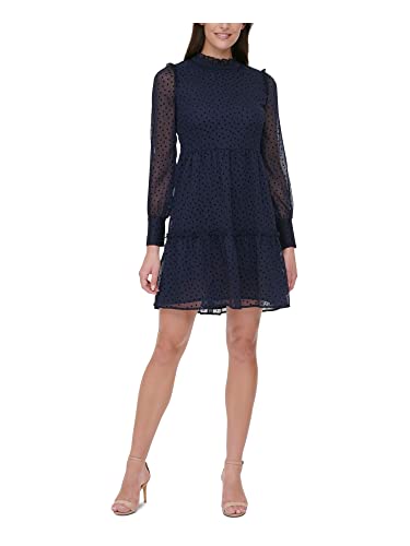 Tommy Hilfiger Damen Langarm Trapeze Kleid Trapezkleid, Sky Captain/Black, 36 von Tommy Hilfiger