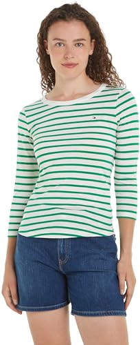 Tommy Hilfiger Damen Langarmshirt 1985 Slim Slub Basic, Mehrfarbig (Breton Ecru/Olympic Green), L von Tommy Hilfiger