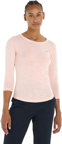 Tommy Hilfiger Damen Langarmshirt 1985 Slim Slub Basic, Rosa (Whimsy Pink), L von Tommy Hilfiger