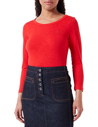 Tommy Hilfiger Damen Langarmshirt 1985 Slim Slub Basic, Rot (Fireworks), M von Tommy Hilfiger