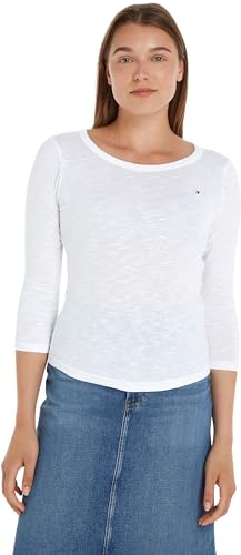 Tommy Hilfiger Damen Langarmshirt 1985 Slim Slub Basic, Weiß (Th Optic White), XXXL von Tommy Hilfiger
