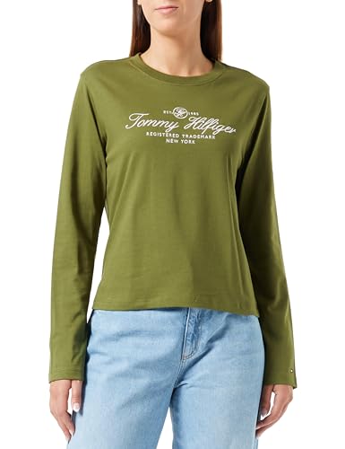 Tommy Hilfiger Damen Langarmshirt C-Neck Baumwolle, Grün (Putting Green), L von Tommy Hilfiger