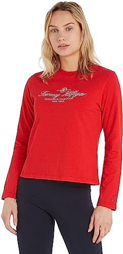 Tommy Hilfiger Damen Langarmshirt C-Neck Baumwolle, Rot (Fireworks), 3XL von Tommy Hilfiger