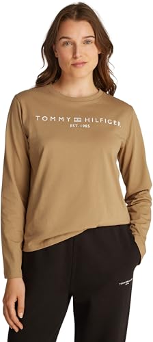Tommy Hilfiger Damen Langarmshirt Corp Logo Rundhalsausschnitt, Beige (Safari Canvas), L von Tommy Hilfiger