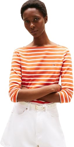Tommy Hilfiger Damen Langarmshirt New Cody Slim U-Boot-Ausschnitt, Mehrfarbig (Classic Breton Orange/ECU), L von Tommy Hilfiger