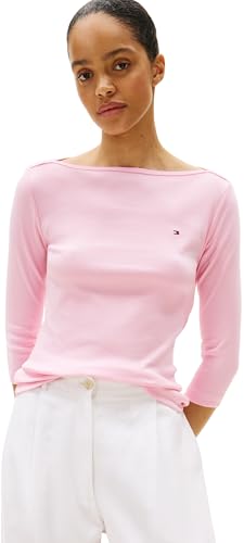 Tommy Hilfiger Damen Langarmshirt New Cody Slim U-Boot-Ausschnitt, Rosa (Classic Pink), XXL von Tommy Hilfiger