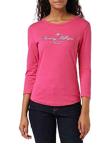 Tommy Hilfiger Damen Langarmshirt Open-Neck Basic, Rosa (Bright Cerise Pink), XXS von Tommy Hilfiger