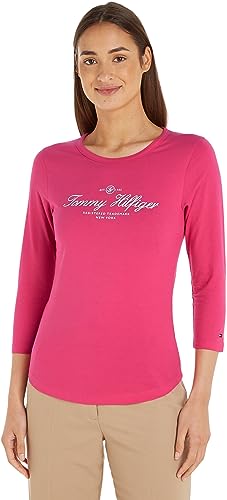 Tommy Hilfiger Damen Langarmshirt Open-Neck Basic, Rosa (Bright Cerise Pink), XXS von Tommy Hilfiger