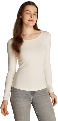 Tommy Hilfiger Damen Langarmshirt Slim Fit Rundhalsausschnitt, Beige (Calico), XXL von Tommy Hilfiger