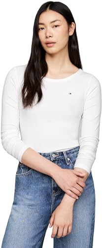 Tommy Hilfiger Damen Langarmshirt Slim Fit Rundhalsausschnitt, Weiß (Ecru), XL von Tommy Hilfiger