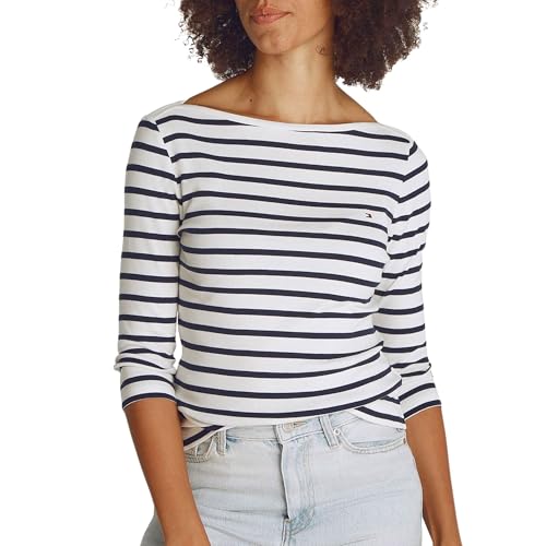 Tommy Hilfiger Damen Langarmshirt Slim U-Boot-Ausschnitt, Mehrfarbig (Breton Dark Night Navy STP), XS von Tommy Hilfiger