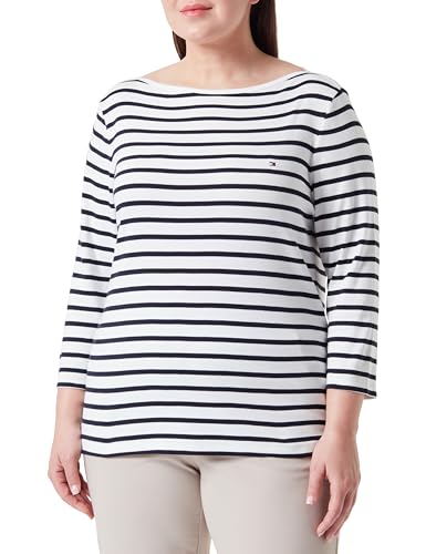 Tommy Hilfiger Damen Langarmshirt aus Baumwolle, Mehrfarbig (Breton Ecru/Desert Sky), 48 von Tommy Hilfiger