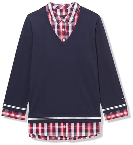 Tommy Hilfiger Damen Layered Look Soft Polished Sweater Pullover, Sky Captain Multi, 3X von Tommy Hilfiger
