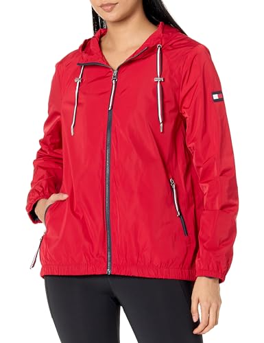 Tommy Hilfiger Damen Leichter, wetterfester Tag Windbreaker, Rot/Ausflug, einfarbig (Getaway Solids), L von Tommy Hilfiger