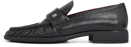 Tommy Hilfiger Damen Loafer Soft Nappa Pleated Toe Kleiner Absatz, Schwarz (Black), 37 von Tommy Hilfiger
