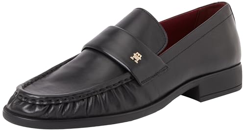 Tommy Hilfiger Damen Loafer Soft Nappa Pleated Toe Kleiner Absatz, Schwarz (Black), 40 von Tommy Hilfiger