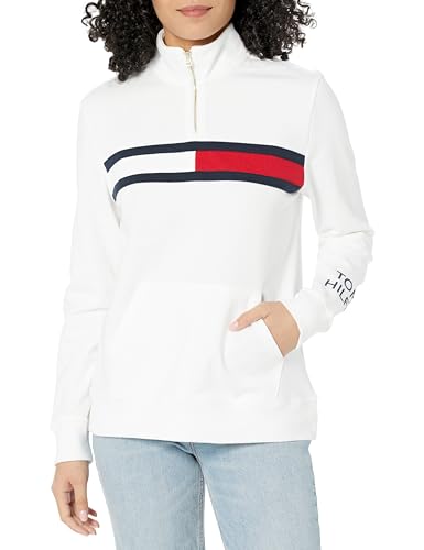 Tommy Hilfiger Damen Sweatshirt mit Logo Pullover, Helles Weiß, XL von Tommy Hilfiger