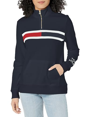 Tommy Hilfiger Damen Sweatshirt mit Logo Pullover, Kapitän des Himmels (Sky Captain), S von Tommy Hilfiger