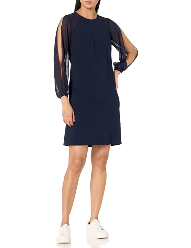 Tommy Hilfiger Damen Long Chiffon Clip Sleeve Crepe Shift Mini Dress Kleid, Kapitän des Himmels (Sky Captain), 34 von Tommy Hilfiger