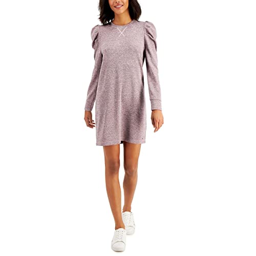 Tommy Hilfiger Damen Long Puff Sleeve Lurex Knit Dress Lässiges Kleid, Pink, Mittel von Tommy Hilfiger
