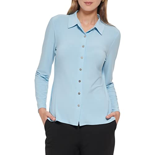 Tommy Hilfiger Damen Langarm-arbeitsbluse mit Weicher Knopfleiste Vorne Bluse, Vergiss Mich Nicht, Groß von Tommy Hilfiger