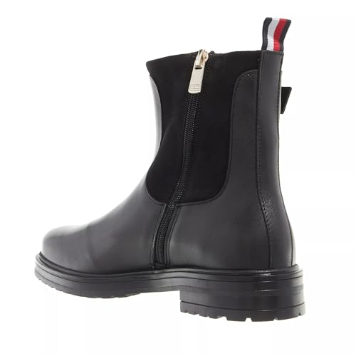 Tommy Hilfiger Damen Low Boot Stiefel Material Mix Stiefeletten, Schwarz (Black), 38 von Tommy Hilfiger