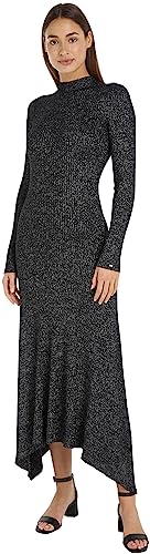 Tommy Hilfiger Damen Lurex F&F Mock-NK MIDI Dress WW0WW40350 Strickkleider, Schwarz (Black), XL von Tommy Hilfiger