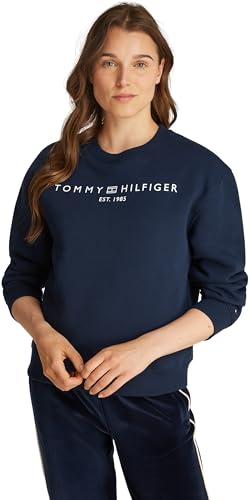 Tommy Hilfiger Damen Sweatshirt ohne Kapuze, Blau (Dark Night Navy), XL von Tommy Hilfiger