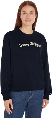 Tommy Hilfiger Damen Sweatshirt Regular ohne Kapuze, Blau (Desert Sky), L von Tommy Hilfiger