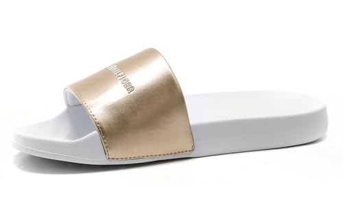 Tommy Hilfiger Damen METALLIC Pool Slide FW0FW07829 Schlappen, Weiß (White/Gold), 36 EU von Tommy Hilfiger