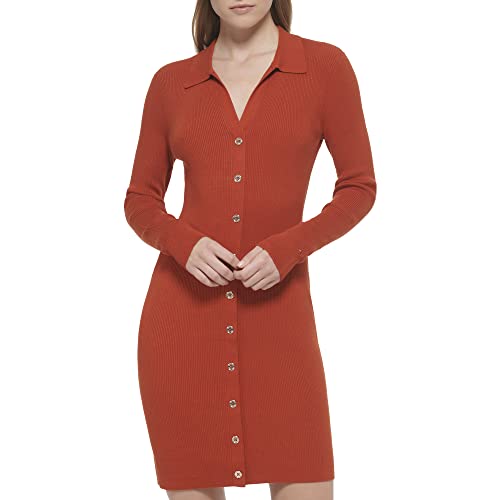 Tommy Hilfiger Damen Mantel Pullover Knopfleiste Kleid, Paprika, Klein von Tommy Hilfiger