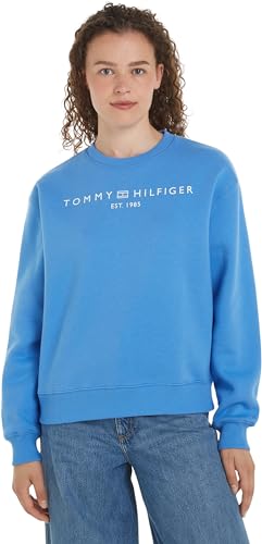 Tommy Hilfiger Damen Sweatshirt ohne Kapuze, Blau (Blue Spell), L von Tommy Hilfiger