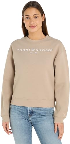 Tommy Hilfiger Damen Sweatshirt Mdrn Reg Corp Logo C-Nk Swtshrt ohne Kapuze, Beige (Beige), S von Tommy Hilfiger