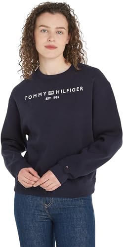 Tommy Hilfiger Damen Sweatshirt ohne Kapuze, Blau (Desert Sky), S von Tommy Hilfiger