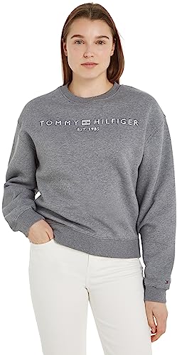 Tommy Hilfiger Damen Sweatshirt ohne Kapuze, Grau (Medium Heather Grey), S von Tommy Hilfiger