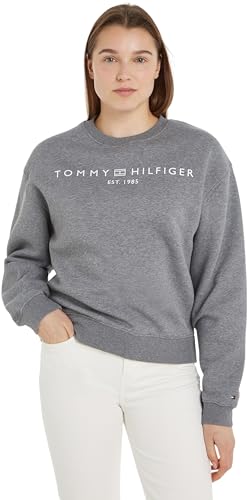 Tommy Hilfiger Damen Sweatshirt ohne Kapuze, Grau (Medium Heather Grey), L von Tommy Hilfiger