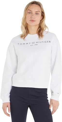 Tommy Hilfiger Damen Sweatshirt ohne Kapuze, Weiß (Th Optic White), M von Tommy Hilfiger