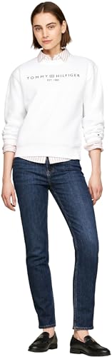 Tommy Hilfiger Damen Sweatshirt ohne Kapuze, Weiß (Th Optic White), L von Tommy Hilfiger