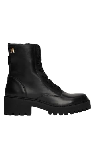 Tommy Hilfiger Damen Mid Boot Stiefel Chic Mid Heel Leather Lace-Up mit Absatz, Schwarz (Black), 38 von Tommy Hilfiger