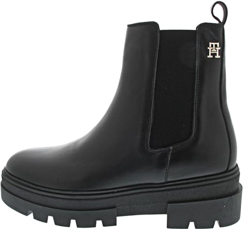 Tommy Hilfiger Damen Mid Boot Stiefel Monochromatic Chelsea Boot Stiefeletten, Schwarz (Black), 38 EU von Tommy Hilfiger