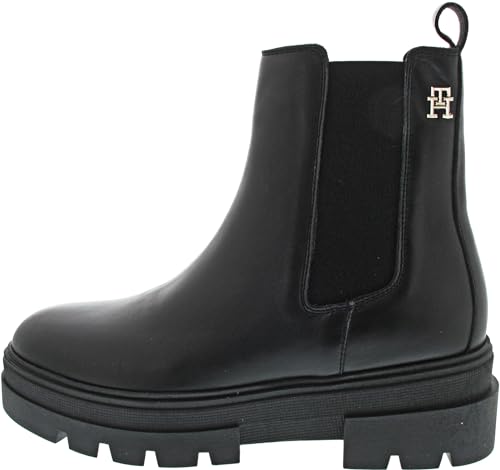 Tommy Hilfiger Damen Mid Boot Stiefel Monochromatic Chelsea Boot Stiefeletten, Schwarz (Black), 39 EU von Tommy Hilfiger
