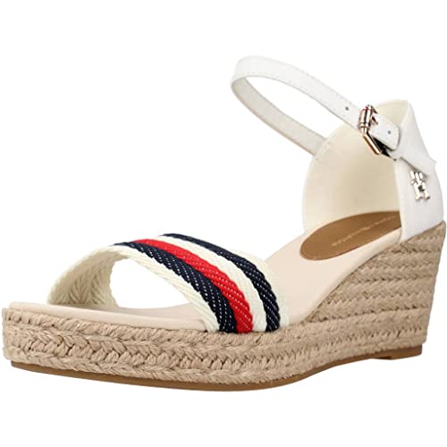 Tommy Hilfiger Damen MID Corporate FW0FW07078 Wedge-Espadrilles, Weiß (Ecru), 38 EU von Tommy Hilfiger