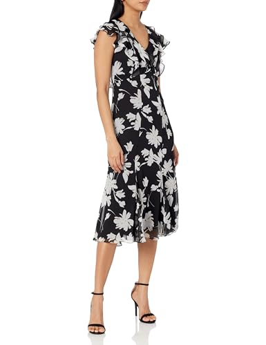 Tommy Hilfiger Damen Sleeveless Ruffle Trim V-Neck Chiffon Midi Dress Kleid, Schwarz/Muschel, 46 Tommy Hilfiger Damen Sleeveless Ruffle Trim V-Neck Chiffon Midi Dress Kleid, Schwarz/Muschel, 46 von Tommy Hilfiger
